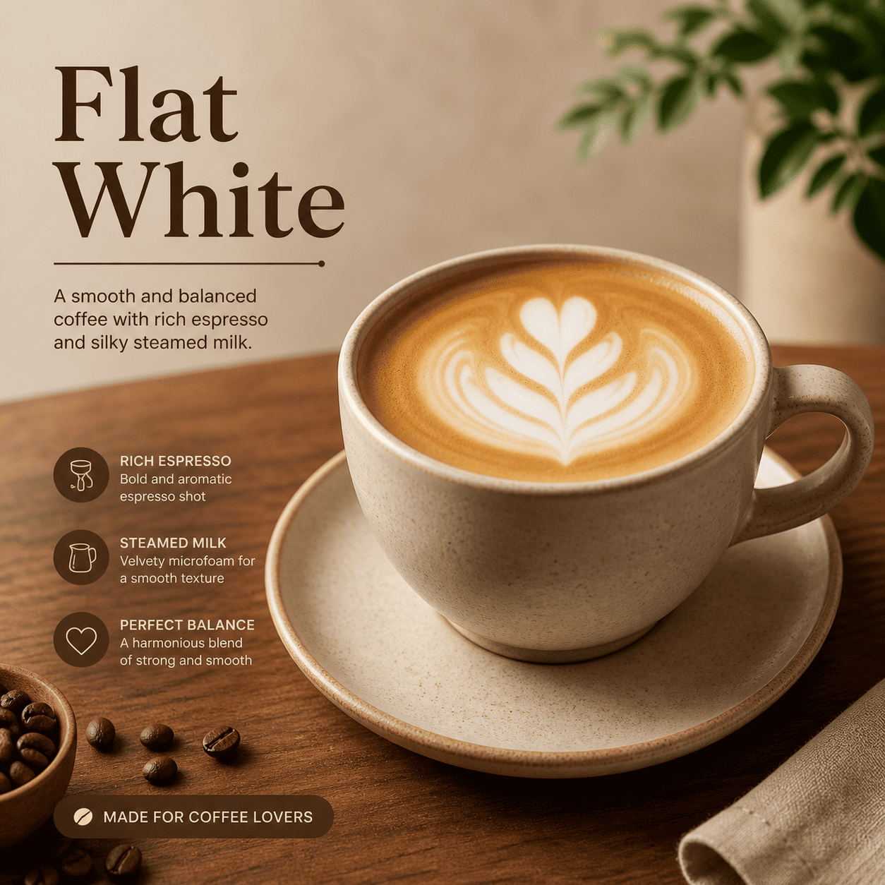Flat White dari Thirty Three Brew dengan tampilan clean dan modern